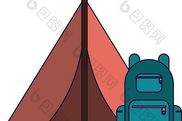 露营帐篷和背包蓝线
