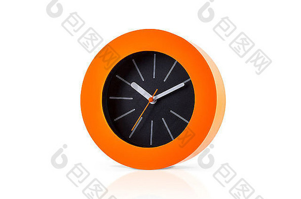 现代橙色时钟孤立的白色背景