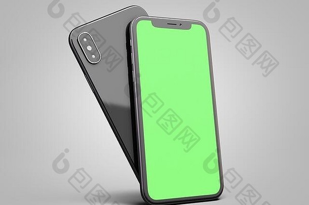 现代聪明的电话空白绿色屏幕渲染灰色梯度背景