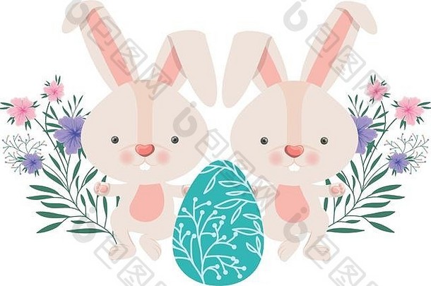 带花的复活节兔子
