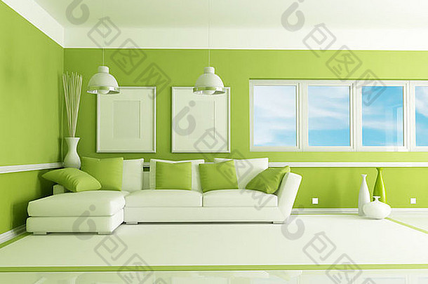 当代绿色生活房间角沙发呈现