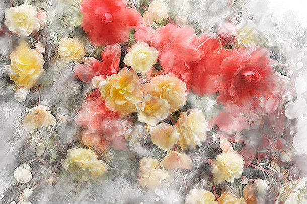 海棠花水彩数码绘画