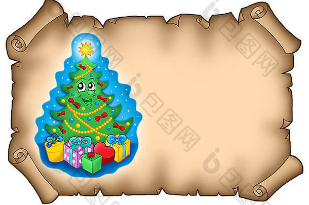 羊皮纸圣诞节树颜色插图