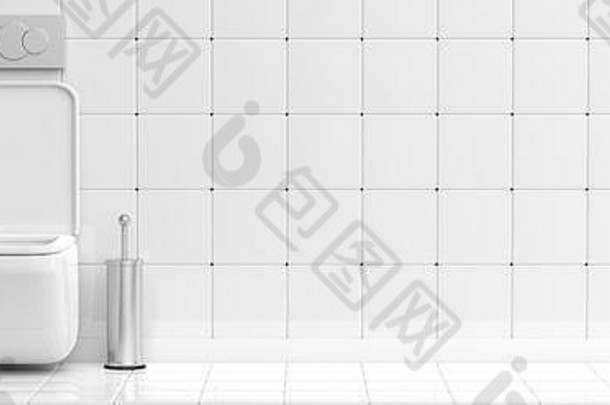 厕所白色厕所。。。碗配件平铺的墙地板上背景横幅复制空间插图
