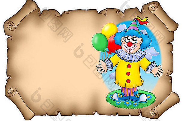 派对邀请与小丑-彩色插图。