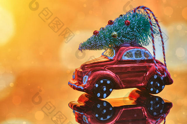 圣诞节树玩具车圣诞节假期庆祝活动概念