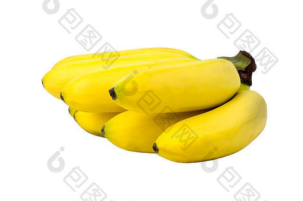 黄色的成熟的迷你香蕉孤立的白色背景对象水果