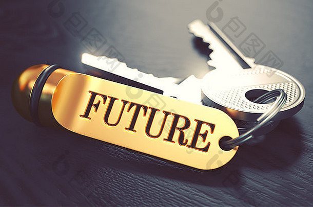 未来概念。带金钥匙圈的钥匙。
