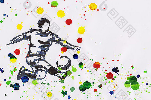 绘画足球球员行动油漆溅