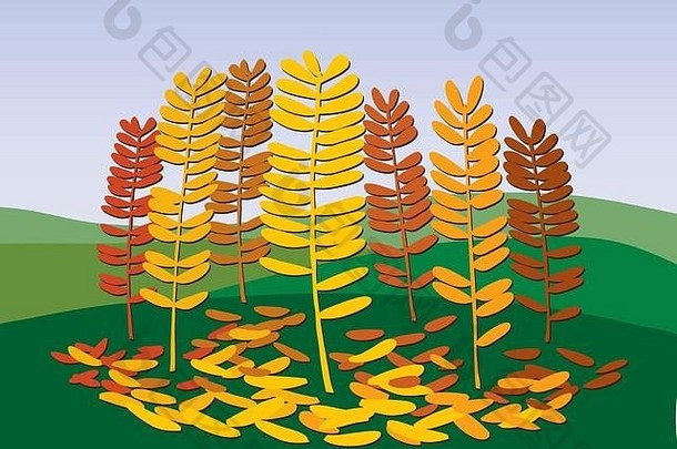 有黄叶的风格化的秋天树木