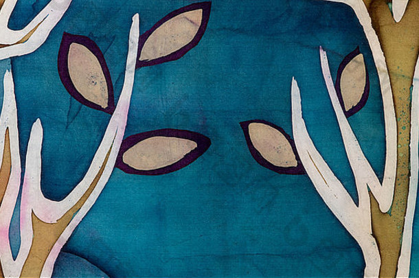 金树分支机构叶子绿松石热蜡染背景纹理手工制作的丝绸摘要超现实主义艺术