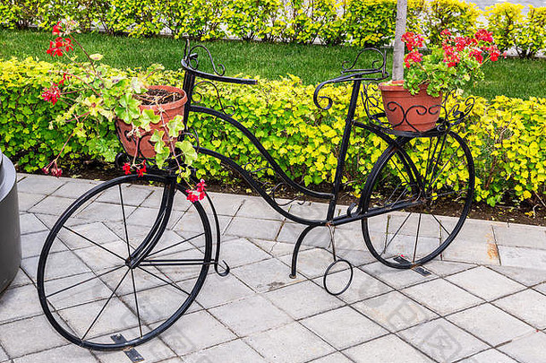 带有风格化复古自行车的花卉组合
