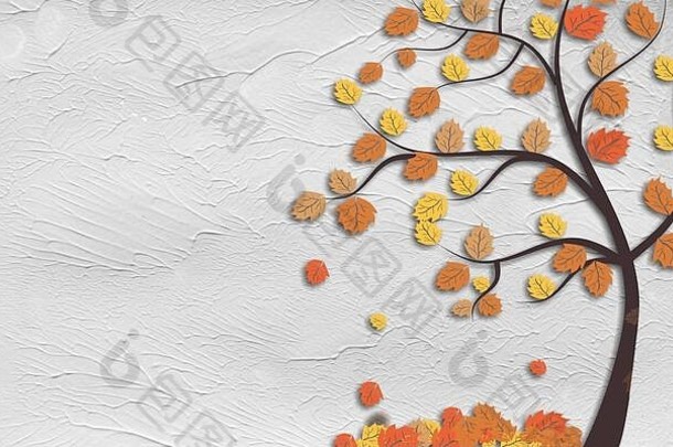 插图摘要树五彩缤纷的叶子白色变形背景