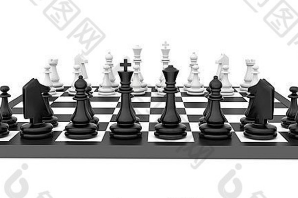 国际象棋块站黑色的白色棋盘