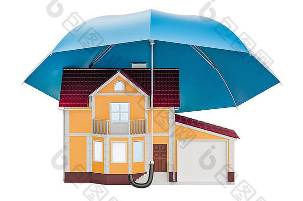 房子伞首页安全保护概念呈现孤立的白色背景