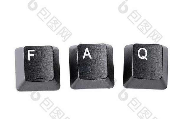 黑色的键盘键形成常见问题解答首字母缩写白色背景