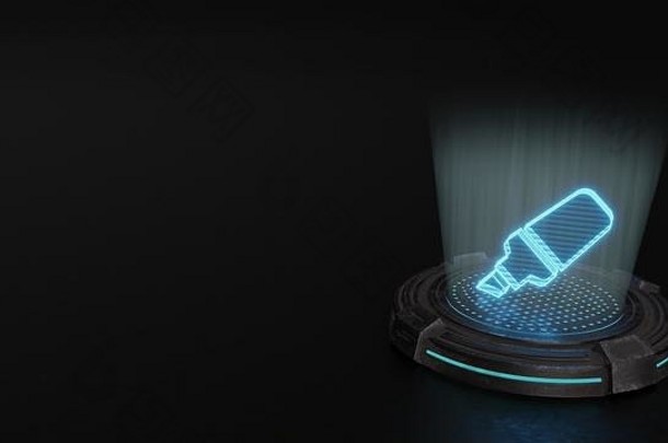 蓝色的条纹数字激光全息图象征萤光笔标记渲染金属科幻垫背景