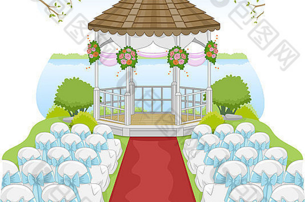 以露台为特色的花园婚礼插图