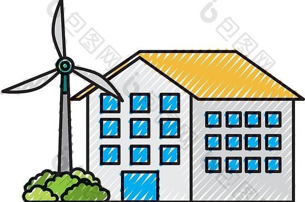 具有风力涡轮机的住宅建筑生态房地产节能
