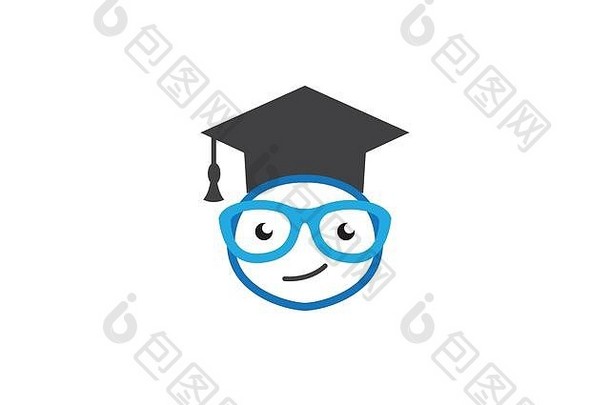 毕业帽和带眼镜的笑脸标志