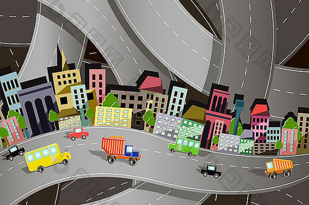以现场道路为背景的城市抽象插图
