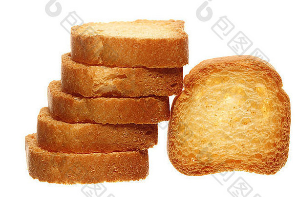 甜甜的拉斯克面包、面包、烤面包、饼干、白色隔离面包。饮食食物健康营养。