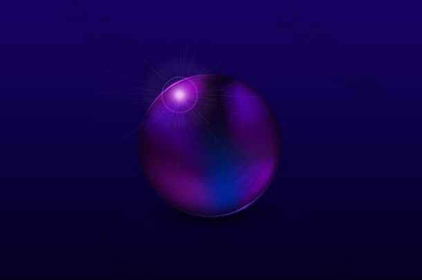 镜头抽象圆形物体与光反射圆形魔术球球体在深蓝色背景上孤立物体
