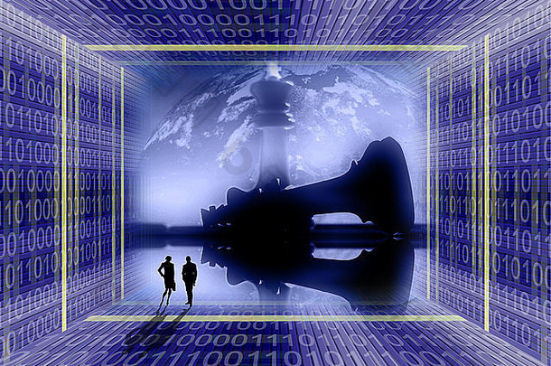 技术和未来概念说明：数字时代，二进制代码，未来技术，未来商业
