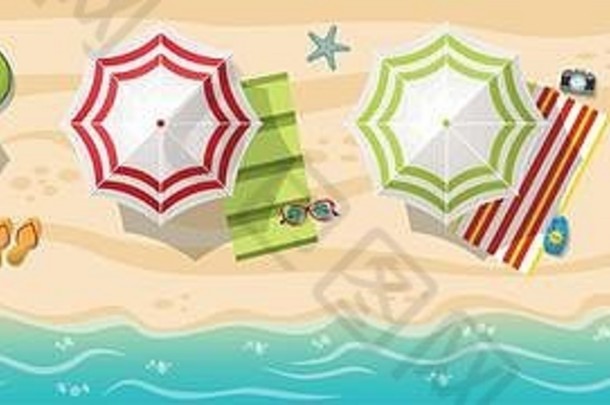 无缝的海滩度假胜地全景色彩斑斓的海滩雨伞