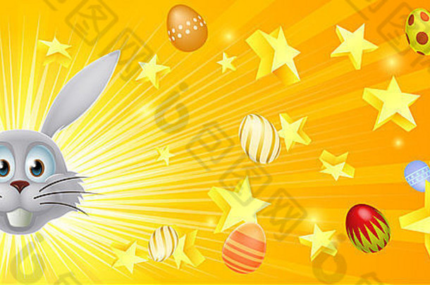 复活节横幅背景横幅星星装饰复活节鸡蛋飞行快乐白色复活节兔子