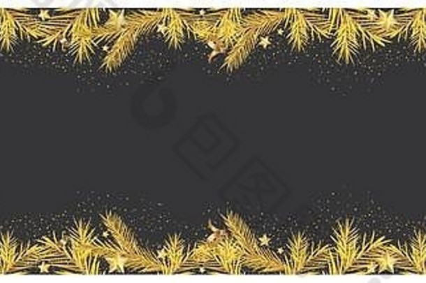 黑色的圣诞节横幅金松柏科的树枝
