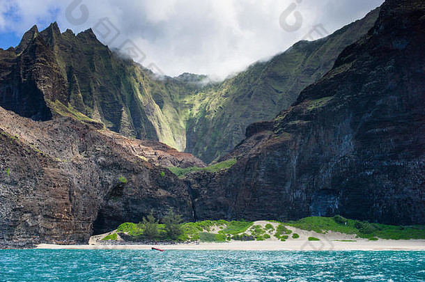 崎岖的火山巴利语海岸状态公园北海岸考艾岛夏威夷曼联州平易近人船脚