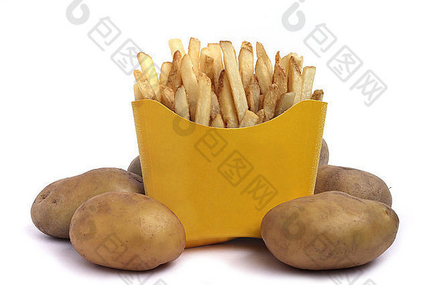 自然法国薯条土豆概念孤立的白色