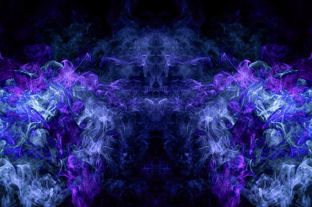 服装用幻想印花：t恤、运动衫。紫色和蓝色的烟雾形成一个怪物的黑色孤立背景。背景f