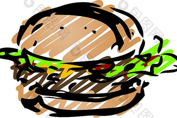 汉堡包快餐手绘墨水外观插图
