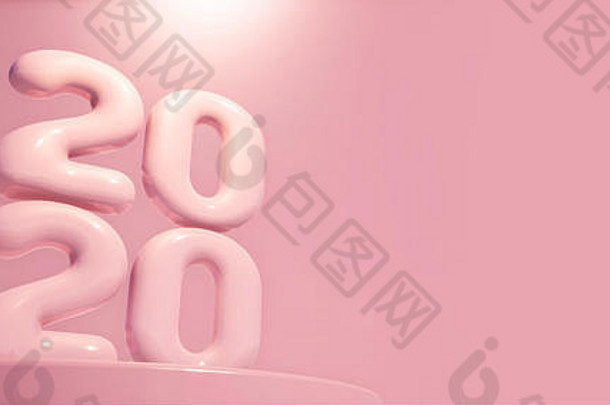 彩色抽象全景背景：2020年粉色几何背景。（汽车底板，3D渲染计算机数字生成的插图