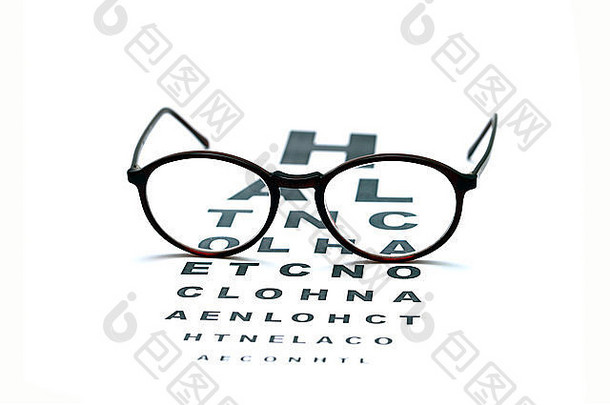 眼镜眼睛测试图表孤立的白色背景