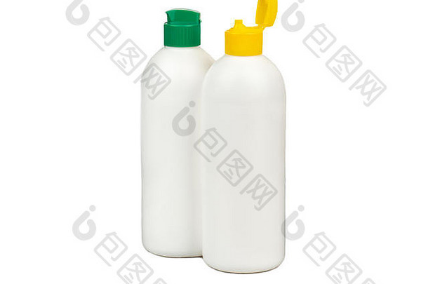 白色背景上隔离的两个空液体瓶