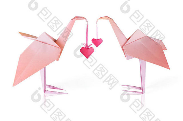 折纸粉红色的纸火烈鸟夫妇
