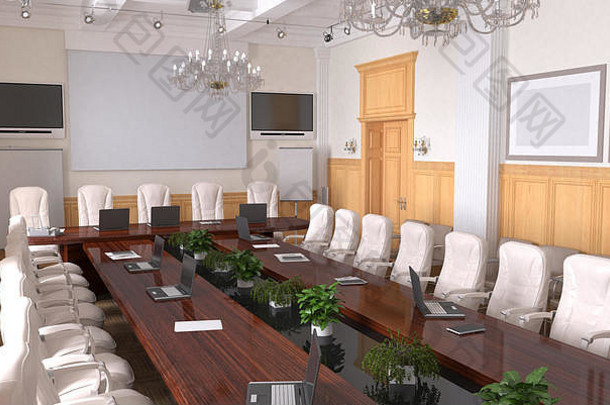 会议室，会议室，内部可视化，3D插图