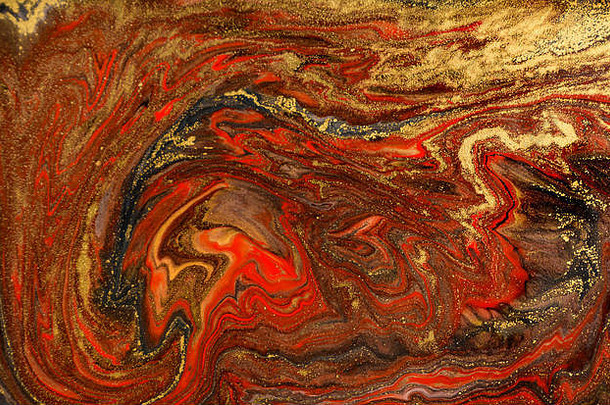 大理石摘要丙烯酸背景红色的大理石花纹艺术作品纹理玛瑙涟漪模式黄金粉