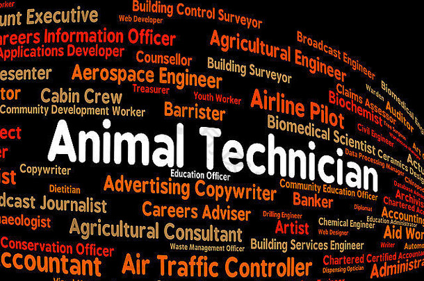 动物技师展示熟练工人和文字