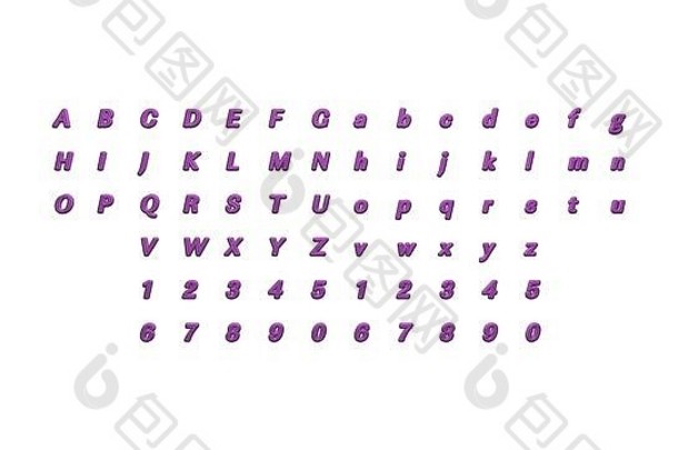 3D字母表和数字，每侧具有匹配的透视图，用于在白色背景上构建具有详细书法的单词