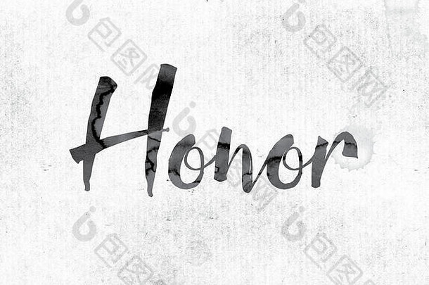 “荣誉”这个词的概念和主题是用水彩墨水画在白纸上的。