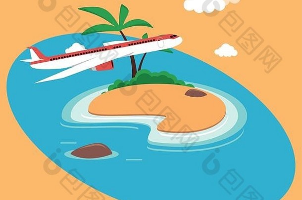 飞机和岛屿旅游相关图标图像