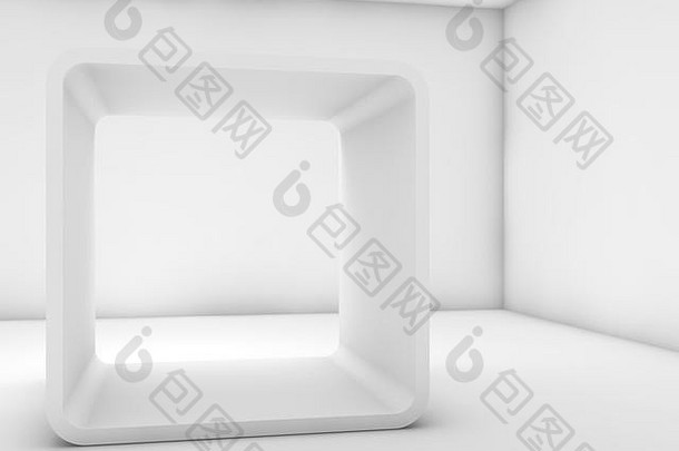 摘要白色空室内当代设计房间倒角盒子框架安装渲染插图
