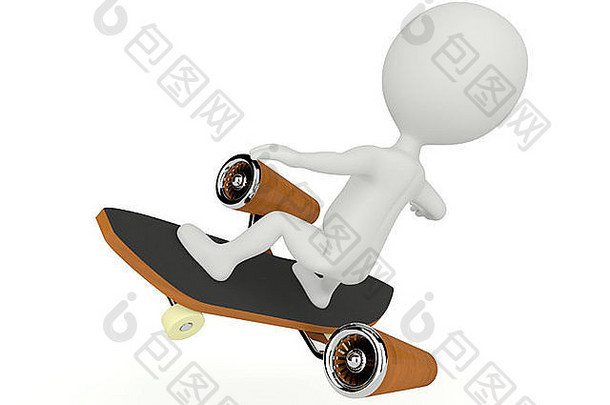 3d人形角色在白色滑板上飞行