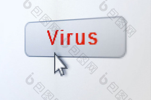 保护概念：数字按钮背景上的病毒