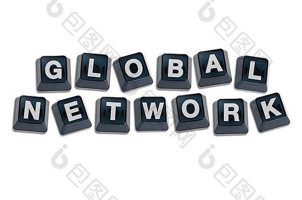 字母全球网络概念隔离在白色背景上。
