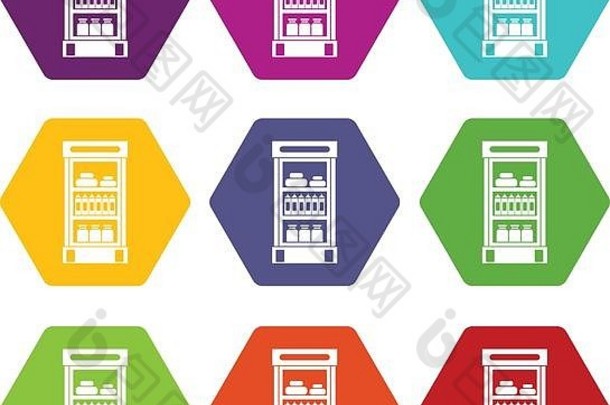 产品超市冰箱图标集颜色六面体